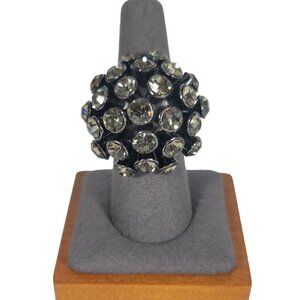 Vintage Estate Statement Stretch Faceted Crystal Dome Ring Hematite Gunmetal